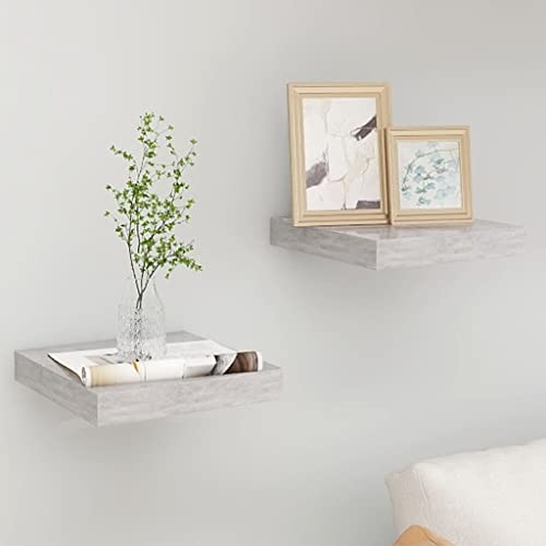 WRJENFSC Schweberegale 2 Stück Betongrau MDF Wandregal 23x23,5x3,8 cm mit Unsichtbarer Montage für Wandboard Deko Bücherregal in Wohnzimmer Bad Küche von WRJENFSC