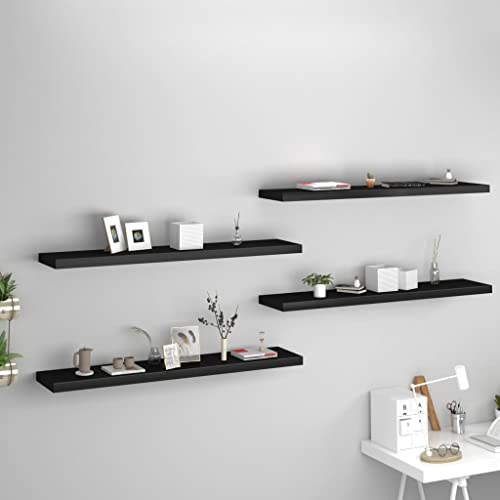 WRJENFSC Schweberegale 4 STK. Schwarz 120x23,5x3,8 cm Waben-MDF Metall Wandregal Schwebend Modernes Design für Wohnzimmer Bad Küche von WRJENFSC