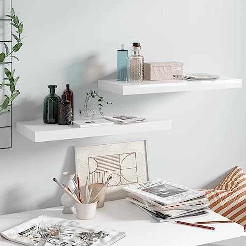 WRJENFSC Schweberegale Set 2 Stück Hochglanz Weiß MDF Wandregal 60x23,5x3,8 cm Unsichtbare Montage für Wohnzimmer Küche Bad Dekoratives Wandboard WRJENFSC Schweberegale Set 2 Stück Hochglanz Weiß MDF Wandregal 60x23,5x3,8 cm Unsichtbare Montage für Wohnzimmer Küche Bad Dekoratives Wandboard von WRJENFSC