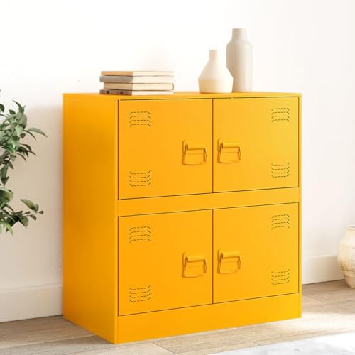 WRJENFSC Senfgelbes Sideboard 67x39x73 cm aus kaltgewalztem Stahl mit 4 Türen und Metallgriffen Industrial Look breit Stauraum für Wohnzimmer Flur Küche und Büro WRJENFSC Senfgelbes Sideboard 67x39x73 cm aus kaltgewalztem Stahl mit 4 Türen und Metallgriffen Industrial Look breit Stauraum für Wohnzimmer Flur Küche und Büro von WRJENFSC