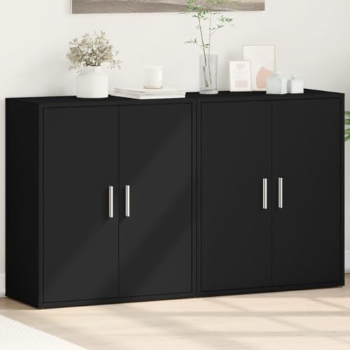 WRJENFSC Sideboard 2er Set Schwarz 60x31x70 cm Holzwerkstoff Modernes Design Robust und Langlebig Großzügiger Stauraum for Living Room Flur Schlafzimmer von WRJENFSC
