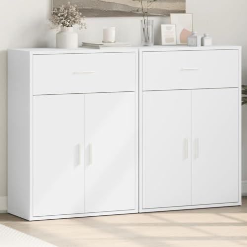 WRJENFSC Sideboard 2er Set Weiß 60x30x84 cm Holzwerkstoff Robustes Wohnzimmerschrank mit Großzügigem Stauraum Modernes Design für Living Room Schlafzimmer Flur von WRJENFSC