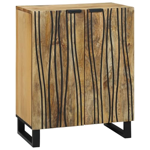 WRJENFSC Sideboard 60x33,5x75 cm aus massivem Mangoholz, 2 Türen, braunes Industrial Design mit dekorativen Linien, für Wohnzimmer Flur Küche WRJENFSC Sideboard 60x33,5x75 cm aus massivem Mangoholz, 2 Türen, braunes Industrial Design mit dekorativen Linien, für Wohnzimmer Flur Küche von WRJENFSC