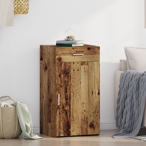 WRJENFSC Sideboard Altholz 30x42,5x93 cm komplett montiert, Massivholz Buffet Schrank mit Schublade & 2 offenen Regalen, verwittertes Braun, landhausstil Esszimmermöbel für Küche, Flur & Wohnzimmer von WRJENFSC