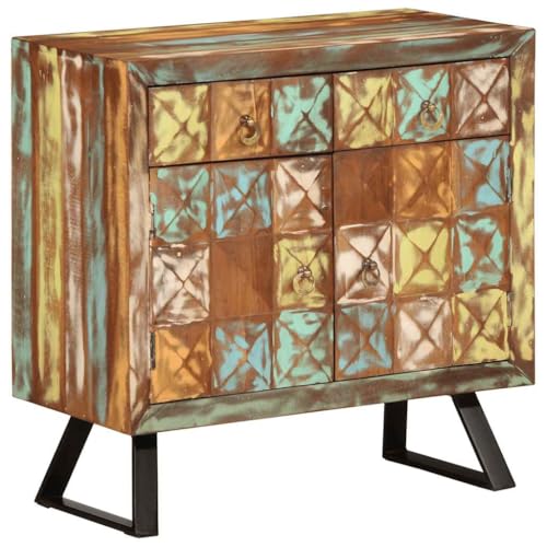 WRJENFSC Sideboard Altholz 70x35x70 cm Massiv Vintage Mehrfarbig mit 2 Schubladen Metallfüße Retro Look Robust und Einzigartig für Wohnzimmer Küche Flur WRJENFSC Sideboard Altholz 70x35x70 cm Massiv Vintage Mehrfarbig mit 2 Schubladen Metallfüße Retro Look Robust und Einzigartig für Wohnzimmer Küche Flur von WRJENFSC