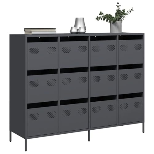 WRJENFSC Sideboard Anthrazit 135x39x103,5 cm Kaltgewalzter Stahl Sideboard Küche Schuhschrank Mehrzweckschrank Aufbewahrungsschrank für Büro Schlafzimmer Flur Esszimmer von WRJENFSC