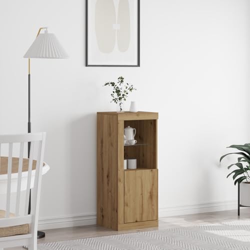 WRJENFSC Sideboard Artisan Eiche 100x41x37 cm mit LED Braun Matt Holzwerkstoff Modernes Wohnzimmer Schrank mit 2 Stauraumfächern für Esszimmer Flur Büro von WRJENFSC