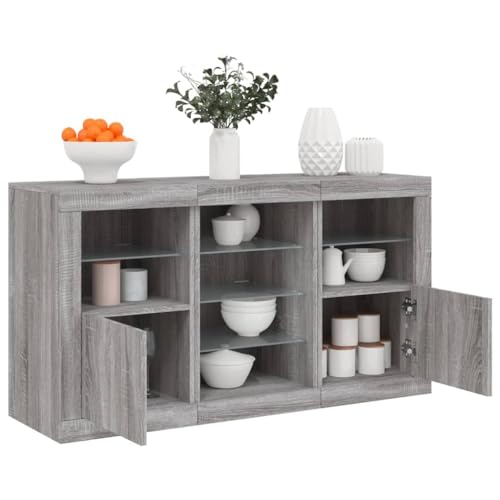 WRJENFSC Sideboard Grau Sonoma 123x37x67 cm mit RGB LED Beleuchtung Modernes Holzwerk Sideboard Wohnzimmer Küche Flur Stauraum für Living Room Corridor Bedroom von WRJENFSC