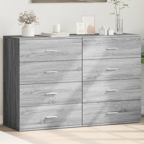 WRJENFSC Sideboard Grau Sonoma 2er Set 60x39x80 cm aus robustem Holzwerkstoff Modernes Lowboard mit 50 kg Belastbarkeit platzsparende Kommode für Wohnzimmer Flur Büro von WRJENFSC