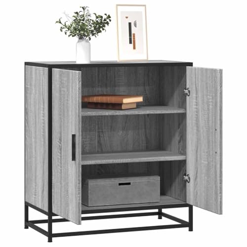 WRJENFSC Sideboard Grau Sonoma 68x35x76 cm aus Holzwerkstoff und Metall mit Industrie-Design Modernes Lowboard für Wohnzimmer Flur Küche als Beistellschrank oder Vorratsschrank von WRJENFSC