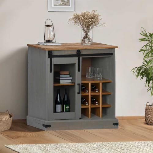 WRJENFSC Sideboard Halden mit Schiebetür Grau 80x40x80 cm Massivholz Flurschrank Sideboard Wohnzimmer Küchenschränke Büroschrank für Schlafzimmer Kaffeebar Wohnzimmer Esszimmer von WRJENFSC