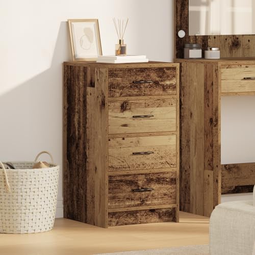 WRJENFSC Sideboard Küche Massivholz 40x41x75 cm Braun Verwittertes Altholz Buffetschrank mit 4 geräumigen Schubladen Landhausstil für Esszimmer Wohnzimmer Flur WRJENFSC Sideboard Küche Massivholz 40x41x75 cm Braun Verwittertes Altholz Buffetschrank mit 4 geräumigen Schubladen Landhausstil für Esszimmer Wohnzimmer Flur von WRJENFSC