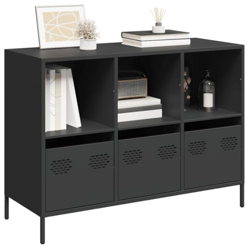 WRJENFSC Sideboard Schwarz 101,5x39x73,5 cm Kaltgewalzter Stahl Industrial Möbel mit 3 Schubladen und 3 Fächern Modernes Lowboard mit Stauraum für Living Room Küche Flur von WRJENFSC