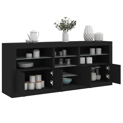 WRJENFSC Sideboard Schwarz 162x37x67 cm mit RGB LED Beleuchtung Holzwerkstoff und Glas Modernes Lowboard für Living Room Corridor Bedroom Küche Büro WRJENFSC Sideboard Schwarz 162x37x67 cm mit RGB LED Beleuchtung Holzwerkstoff und Glas Modernes Lowboard für Living Room Corridor Bedroom Küche Büro von WRJENFSC