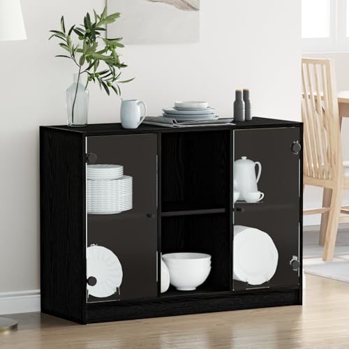 WRJENFSC Sideboard Schwarz Eiche 102x37x75,5 cm Modernes Design mit 2 Türen und verstellbaren Regalen Robuste Holz-Konstruktion für Living Room Flur & Büro WRJENFSC Sideboard Schwarz Eiche 102x37x75,5 cm Modernes Design mit 2 Türen und verstellbaren Regalen Robuste Holz-Konstruktion für Living Room Flur & Büro von WRJENFSC