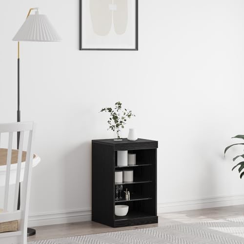 WRJENFSC Sideboard Schwarz Eiche 41x37x67 cm mit LED Modernes Design Stauraumregal aus MDF für Esszimmer Wohnzimmer Büro und Flur von WRJENFSC