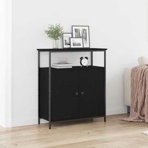 WRJENFSC Sideboard Schwarz Eiche 70x30x80 cm Modernes Konsolenmöbel mit 2 Türen und Regalen Massivholz Mattes Design für Esszimmer Küche und Flur WRJENFSC Sideboard Schwarz Eiche 70x30x80 cm Modernes Konsolenmöbel mit 2 Türen und Regalen Massivholz Mattes Design für Esszimmer Küche und Flur von WRJENFSC