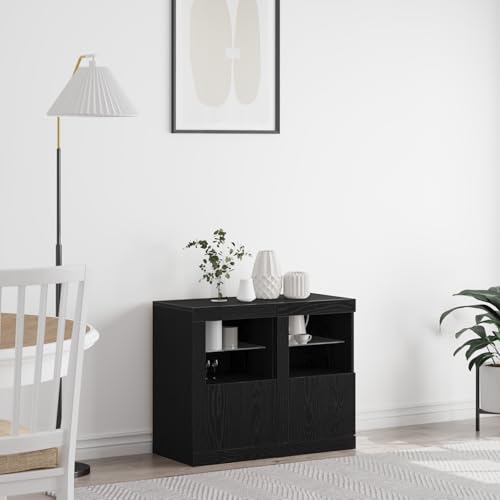 WRJENFSC Sideboard Schwarz Eiche Modernes Design mit LED Beleuchtung 41x37x67 cm Glasregale und Stauraum für Wohnzimmer von WRJENFSC