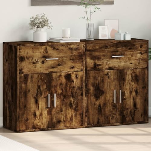 WRJENFSC Sideboard Set 2 Stück Räuchereiche 60x31x70 cm Holzwerkstoff mit Modernem Design Langlebig und Platzsparend für Wohnzimmer Flur Küche und Büro von WRJENFSC