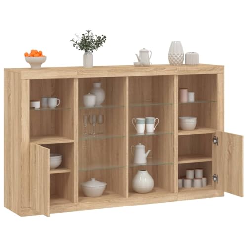 WRJENFSC Sideboard Set mit LED Sonoma Eiche 163x37x100 cm Massiver Holzwerkstoff und Glas Modernes Design und Langlebigkeit für Wohnzimmer Flur und Schlafzimmer WRJENFSC Sideboard Set mit LED Sonoma Eiche 163x37x100 cm Massiver Holzwerkstoff und Glas Modernes Design und Langlebigkeit für Wohnzimmer Flur und Schlafzimmer von WRJENFSC