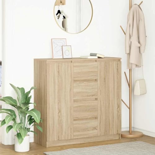 WRJENFSC Sideboard Sonoma Eiche 100x35x98 cm mit 4 Schubladen und 2 Türen Massive Holzwerkstoff Oberfläche Modernes Design als Küchenschrank oder Wohnzimmermöbel für Esszimmer Büro Flur WRJENFSC Sideboard Sonoma Eiche 100x35x98 cm mit 4 Schubladen und 2 Türen Massive Holzwerkstoff Oberfläche Modernes Design als Küchenschrank oder Wohnzimmermöbel für Esszimmer Büro Flur von WRJENFSC