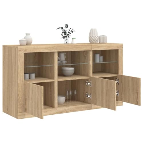 WRJENFSC Sideboard Sonoma-Eiche 123x37x67 cm mit RGB LED Beleuchtung Modernes Buffetschrank aus Holzwerkstoff und Glas für Wohnzimmer Esszimmer Flur WRJENFSC Sideboard Sonoma-Eiche 123x37x67 cm mit RGB LED Beleuchtung Modernes Buffetschrank aus Holzwerkstoff und Glas für Wohnzimmer Esszimmer Flur von WRJENFSC