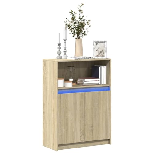 WRJENFSC Sideboard Sonoma Eiche 72x34x100 cm mit RGB LED Stauraum Lowboard für Wohnzimmer Flur Schlafzimmer Modernes Holzwerkstoff Design von WRJENFSC