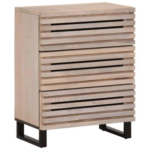 WRJENFSC Sideboard Weiß 60x34x75 cm Massivholz Mango mit Stahlgestell 3 Schubladen Industrie Design Stauraum für Wohnzimmer Schlafzimmer und Flur von WRJENFSC