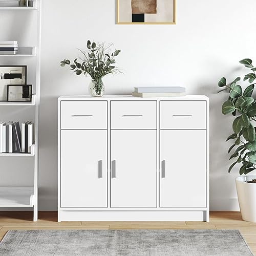 WRJENFSC Sideboard Weiß 91 x 28 x 75 cm aus langlebigem Holzwerkstoff Modernes Design mit reichlich Stauraum für Wohnzimmer Flur und Küche von WRJENFSC