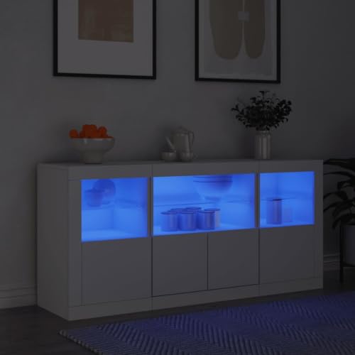 WRJENFSC Sideboard Weiß mit RGB LED Beleuchtung 142,5x37x67 cm Modernes Buffet aus Holzwerkstoff und Glas für Wohnzimmer Flur Esszimmer von WRJENFSC