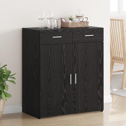 WRJENFSC Sideboard Wohnzimmerschrank Schwarze Eiche 80x42,5x93,5 cm Holzwerkstoff mit 5 Regalen und 2 Schubladen Modernes Design Robust für Living Room Corridor von WRJENFSC