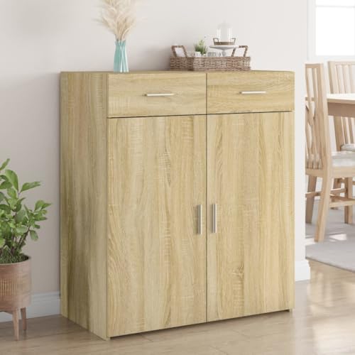 WRJENFSC Sideboard in Sonoma-Eiche 80x42,5x93 cm aus Holzwerkstoff mit 2 Schubladen und Türen für viel Stauraum Modernes Design für Living Room Flur Büro von WRJENFSC