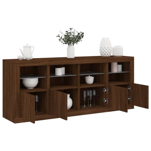 WRJENFSC Sideboard mit LED Beleuchtung 163x37x67 cm Braun Eichenoptik Holzwerkstoff und Glas Modernes RGB Beleuchtungssystem für Wohnzimmer Flur Küche WRJENFSC Sideboard mit LED Beleuchtung 163x37x67 cm Braun Eichenoptik Holzwerkstoff und Glas Modernes RGB Beleuchtungssystem für Wohnzimmer Flur Küche von WRJENFSC