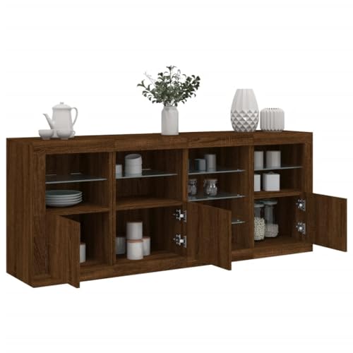 WRJENFSC Sideboard mit LED Beleuchtung 164x37x67 cm Braun Eichenoptik Massiv Holzwerkstoff RGB Glasfront Modernes Lowboard für Wohnzimmer Flur Schlafzimmer Küche WRJENFSC Sideboard mit LED Beleuchtung 164x37x67 cm Braun Eichenoptik Massiv Holzwerkstoff RGB Glasfront Modernes Lowboard für Wohnzimmer Flur Schlafzimmer Küche von WRJENFSC