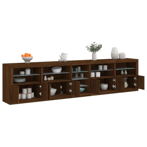 WRJENFSC Sideboard mit LED Beleuchtung 283x37x67 cm Braun Eichenoptik Buffalo Lowboard für Wohnzimmer Flur Esszimmer als Anrichte mit RGB Licht und reich Stauraum WRJENFSC Sideboard mit LED Beleuchtung 283x37x67 cm Braun Eichenoptik Buffalo Lowboard für Wohnzimmer Flur Esszimmer als Anrichte mit RGB Licht und reich Stauraum von WRJENFSC