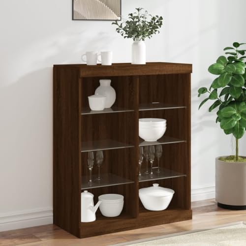 WRJENFSC Sideboard mit LED Beleuchtung 81x37x100 cm Braun Eichenoptik aus Holzwerkstoff und Glas Modernes Regal für Living Room Flur Bedroom Küche von WRJENFSC
