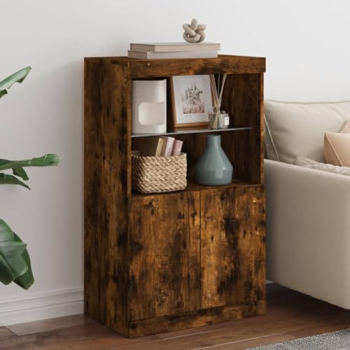 WRJENFSC Sideboard mit LED Beleuchtung Räuchereiche 60,5x37x100 cm Modernes Wohnzimmer Sideboard mit RGB Beleuchtung für Esszimmer Flur Büro von WRJENFSC