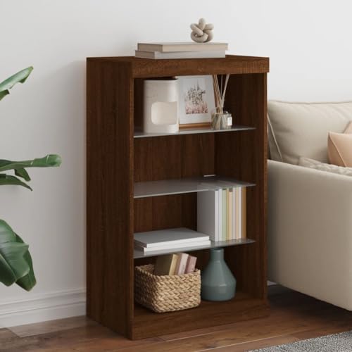 WRJENFSC Sideboard mit LED Beleuchtung in Braun Eichen Optik 60,5x37x100 cm aus Holzwerkstoff und Glas Modernes Design für Living Bedroom Flur von WRJENFSC