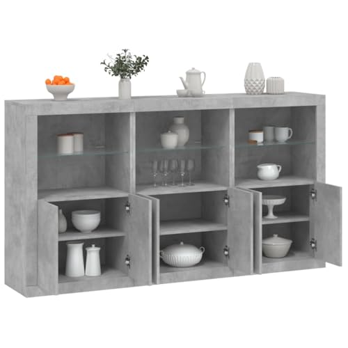 WRJENFSC Sideboard mit LED-Leuchten Betongrau 181,5x37x100 cm Flurschrank Küchenregal Stehend Küchenbuffet Buffetschrank Vorratsschrank Küche für Wohnzimmer Flur Kaffeebar Büro von WRJENFSC