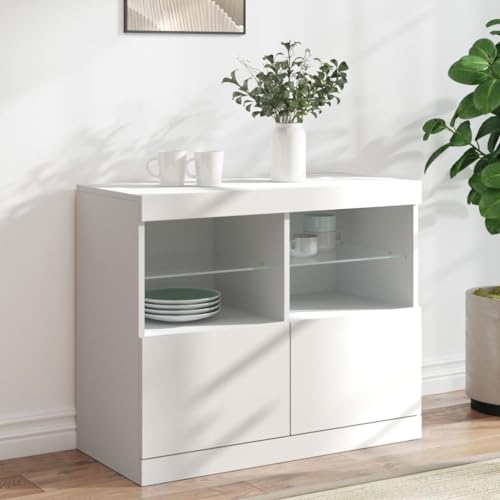 WRJENFSC Sideboard mit LED-Leuchten Weiß 81x37x67 cm Wohnzimmerschränke Schuhschrank Sideboard Wohnzimmer Flurschrank für Flur Küche Kaffeebar Schlafzimmer von WRJENFSC