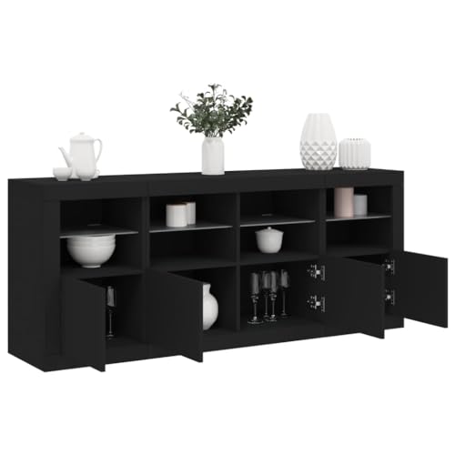 WRJENFSC Sideboard mit RGB LED 163x37x67 cm Schwarz Holzwerkstoff und Glas Modernes Lowboard viel Stauraum Flurmöbel Kaffeebar for Living Room Corridor Bedroom von WRJENFSC