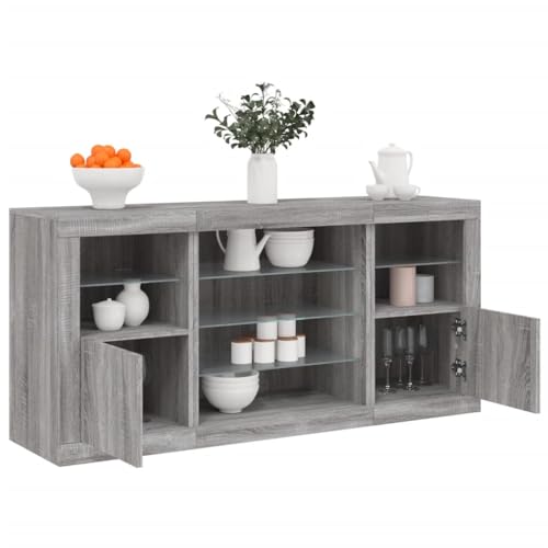 WRJENFSC Sideboard mit RGB LED Beleuchtung 142,5x37x67 cm Grau Sonoma Holzwerkstoff Glas Modernes Lowboard für Living Room Corridor Bedroom WRJENFSC Sideboard mit RGB LED Beleuchtung 142,5x37x67 cm Grau Sonoma Holzwerkstoff Glas Modernes Lowboard für Living Room Corridor Bedroom von WRJENFSC