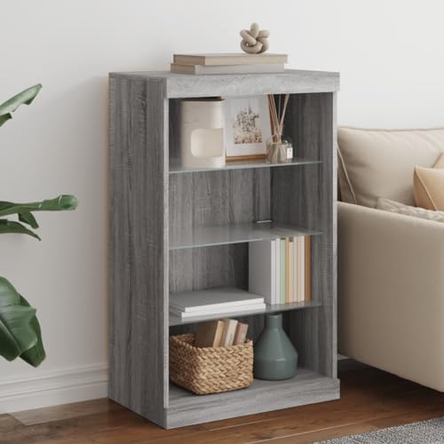 WRJENFSC Sideboard mit RGB LED Beleuchtung Grau Sonoma 60,5x37x100 cm aus Holzwerkstoff und Glas Modernes Lowboard für Wohnzimmer Flur Büro von WRJENFSC