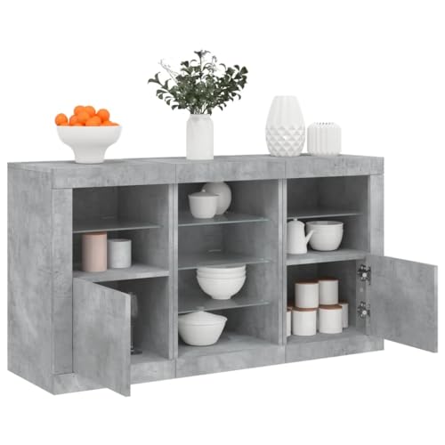 WRJENFSC Sideboard mit RGB LED Betongrau 123x37x67 cm Holzwerkstoff und Glas Modernes Lowboard für Wohnzimmer Flur oder Schlafzimmer von WRJENFSC