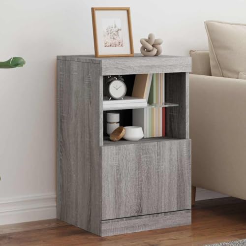WRJENFSC Sideboard mit RGB LED Grau Sonoma 41x37x67 cm Holzwerkstoff und Glas modernes Lowboard für Wohnzimmer Flur Schlafzimmer WRJENFSC Sideboard mit RGB LED Grau Sonoma 41x37x67 cm Holzwerkstoff und Glas modernes Lowboard für Wohnzimmer Flur Schlafzimmer von WRJENFSC