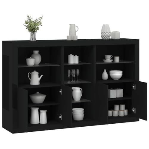 WRJENFSC Sideboard mit RGB LED Schwarz 162x37x100 cm Massiv Holzwerkstoff Glas Modernes Lowboard für Wohnzimmer Flur Esszimmer von WRJENFSC