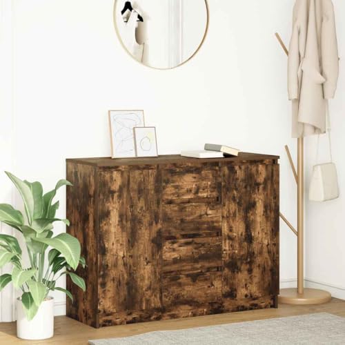 WRJENFSC Sideboard mit Schubladen Räuchereiche 100,5x35x76 cm Wohnzimmerschrank Schuhschrank Küchenschränke Büroschrank für Flur Kaffeebar Wohnzimmer Schlafzimmer von WRJENFSC