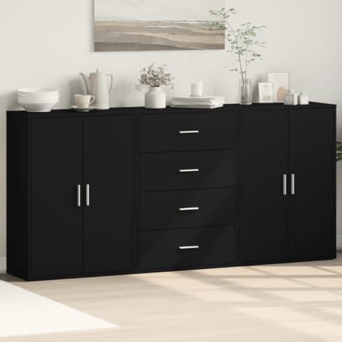 WRJENFSC Sideboards 3 STK. Schwarz 60x31x84 cm Holzwerkstoff Wohnzimmerschränke Sideboard Wohnzimmer Küchenregal Stehend Küchenschränke für Wohnzimmer Kaffeebar Küche Flur von WRJENFSC