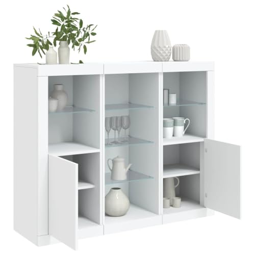 WRJENFSC Sideboards mit LED-Leuchten 3 STK. Weiß Holzwerkstoff Aufbewahrungsschrank Sideboard Wohnzimmer Küchenbuffet Buffetschrank Apothekerschrank Küche für Flur Kaffeebar Wohnzimmer Esszimmer von WRJENFSC