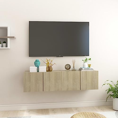 WRJENFSC TV Hängeschränke Set 2 STK Sonoma-Eiche Holzwerkstoff 60x30x30 cm Wandmontiert Modernes Design mit Aufbewahrungsfächern für Wohnzimmer von WRJENFSC